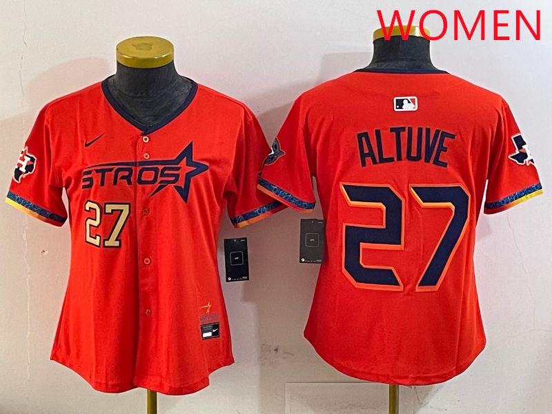 Women Houston Astros 27 Altuve Orange Fourth generation Joint Name Nike 2025 MLB Jersey style 3